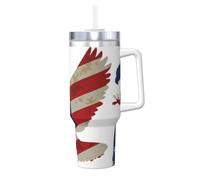 YUBVCF American Eagle and Flag Printing - Vaso de acero inoxidable de doble pared aislada al vacío con asa y tapa de popote 2 en 1