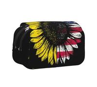 YUBVCF Estuche de doble capa con estampado de bandera estadounidense de girasol para niños y niñas, estuche de transporte duradero con cremallera para la escuela, Black, Talla única, Organizador de