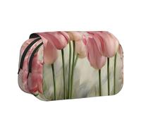YUBVCF Estuche de doble capa con estampado de tulipanes rosas para niños y niñas, estuche de transporte duradero con cremallera para la escuela, Black, Talla única, Organizador de bolsas