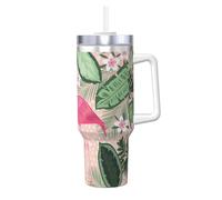 YUBVCF Flamingo Printing - Vaso de acero inoxidable de 40 onzas, taza aislada al vacío de doble pared con asa y tapa de popote 2 en 1