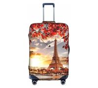 YUBVCF Funda de equipaje grande con diseño de la Torre Eiffel de París con estampado de hojas otoñales, fundas de maleta, protector elástico a prueba de polvo para equipaje de 18 a 32 pulgadas, White