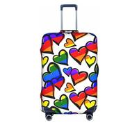 YUBVCF Funda de equipaje grande con estampado de corazones del orgullo gay de colores arcoíris, fundas de maleta, protector elástico a prueba de polvo para equipaje de 18 a 32 pulgadas, White, L