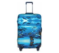 YUBVCF Funda de equipaje grande con estampado de vida marina azul marino, fundas para maleta, protector elástico a prueba de polvo para equipaje de 18 a 32 pulgadas, White, L