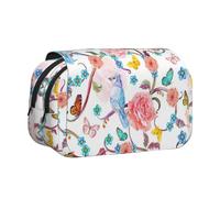 YUBVCF Funda romántica de doble capa con estampado floral de pájaros y mariposas para niños y niñas, funda de transporte duradera con cremallera para la escuela, Black, Talla única, Organizador de