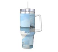 YUBVCF Girl On A Windy Beach Printing - Vaso de acero inoxidable de 40 onzas, taza aislada al vacío de doble pared con asa y tapa de popote 2 en 1