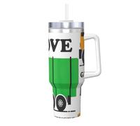 YUBVCF I Love Garbage Trucks Printing - Vaso de acero inoxidable de 40 onzas, taza aislada al vacío de doble pared con asa y tapa de popote 2 en 1