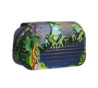 YUBVCF Many Frogs Sing On The Branches Summer Butterflies Lake Water Printing Estuche de doble capa para niños y niñas, estuche de transporte duradero con cremallera para la escuela, Black, Talla