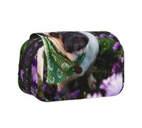 YUBVCF Pugs in The Garden - Estuche de doble capa con estampado de concha para niños y niñas, estuche de transporte duradero con cremallera para la escuela, Black, Talla única, Organizador de bolsas