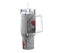 YUBVCF Vaso de acero inoxidable con estampado de paraguas rojo de la Torre Eiffel de París, de 40 onzas, doble pared, aislada al vacío, con asa y tapa de popote 2 en 1