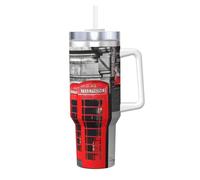 YUBVCF Vaso de acero inoxidable de 1,134.0 g con impresión telefónica retro de Inglaterra, Reino Unido, taza aislada al vacío de doble pared con asa y tapa de popote 2 en 1