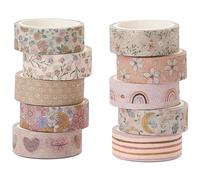 YUBX 10 rollos Boho Washi Tape Estampado floral Washi Masking Tape Cinta adhesiva decorativa Papel Tape para bullet journal Scrapbooking Artesanía de bricolaje Suministros (Warm)