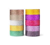 YUBX 10 Rollos Brillar Washi Tape Set cinta adhesiva decorativa Washi Glitter Adhesivo 15MM De ancho
