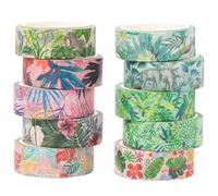 YUBX 10 rollos Plantas Washi Tape Set en Estilo de pintura cinta adhesiva Selva tropical decorativa Washi Adhesivo de Cinta Decorativa para DIY Crafts Scrapbooking