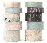 YUBX 10 Rollos Washi Tape Set Masking Tape lámina dorada cinta adhesiva de papel decorativa para Scrapbooking Artesanía de Bricolaje (pedido geométrico)