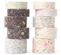 YUBX 10 Rollos Washi Tape Set Masking Tape lámina dorada cinta adhesiva de papel decorativa para Scrapbooking Artesanía de Bricolaje (Garden Maze)