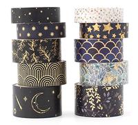 YUBX 10 Rollos Washi Tape Set Masking Tape lámina dorada cinta adhesiva de papel decorativa para Scrapbooking Artesanía de Bricolaje (papel de aluminio)