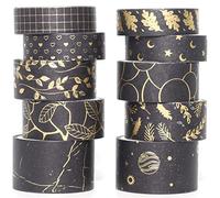 YUBX 10 Rollos Washi Tape Set Masking Tape lámina dorada cinta adhesiva de papel decorativa para Scrapbooking Artesanía de Bricolaje (dorado oscuro)