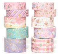 YUBX 10 Rollos Washi Tape Set Masking Tape lámina dorada cinta adhesiva de papel decorativa para Scrapbooking Artesanía de Bricolaje (lindo dulce)