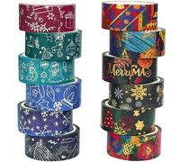 YUBX 12 rollo Navidad Washi Tape Set Invierno Plata Lámina de oro cinta adhesiva decorativa Washi Glitter Adhesivo de Cinta Decorativa para DIY Crafts Scrapbooking