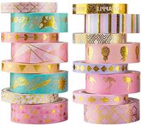 YUBX 16 Rollo Gold Washi Tape Set de cinta adhesiva decorativa VSCO para manualidades, periódicos bala diarios, planificadores, álbumes de recortes, embalaje (Gold 16)