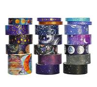 YUBX 19 Rollos Washi Tape Set Estrellada Papel de Oro Cinta Adhesiva Decorativa Masking Tape Constelación para Bullet Journal, Diy Crafts Scrapbooking, Manualidades, Regalos Envoltura (universo)