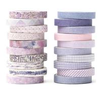 YUBX 20 Rollos Vendimia Washi Tape Set Flaco Retro Cinta Adhesiva Decorativas Masking Tape para Scrapbooking, Manualidades, Marcos de Fotos, Bullet Journal y Decorar Regalos (Morado)