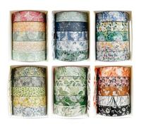 YUBX 30 rollos Flor Washi Tape Set Delgado cinta adhesiva decorativa Washi Glitter Adhesivo de Cinta Decorativa para DIY Crafts Scrapbooking (plantas verdes)