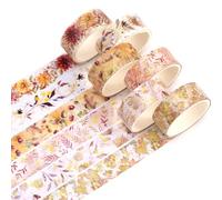 YUBX 6 Rollen Washi Tape Set, Masking Tape Goldene Foliendruck Dekoratives Klebeband Bunt für DIY Handwerk, Verschönert Journals, Planer, Scrapbooking und Verpackung (Autumn Leaves)