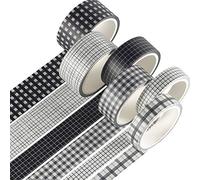 YUBX 6 rollo Washi Tape Set cinta adhesiva decorativa Washi Glitter Adhesivo de Cinta Decorativa para DIY Crafts Scrapbooking (Black Plaid)
