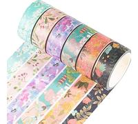 YUBX 6 Rollos Washi Tape Set Florales cinta adhesiva decorativa Washi Glitter Adhesivo de Cinta Decorativa para DIY Crafts Scrapbooking (Rich Flowers)