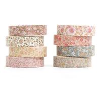 YUBX 8 Rollos Cinta Adhesiva Vintage, Decorativas Washi Tape Set para Scrapbooking, Manualidades, Marcos de Fotos, Bullet Journal y Decorar Regalos (flores pequeñas)