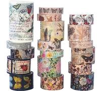 YUBX - Cinta adhesiva de mariposa Washi Tape, ancha, retro, mariposa, dorada, estampación, bricolaje, diario, cuaderno, planificador, álbumes de recortes, embalaje, decoración de regalo