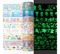 YUBX Cute Criatures Washi - Juego de 8 rollos luminosos que brillan en la oscuridad, Cinta de Papel Decorativa para Manualidades, Diarios, Álbumes de Recortes, Envolturas