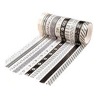 YUBX Flaco Oro Washi Tape Set cinta adhesiva decorativa Washi Glitter Adhesivo 5MM De ancho (Tema negro)