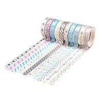 YUBX Flaco Oro Washi Tape Set cinta adhesiva decorativa Washi Glitter Adhesivo 8MM De ancho (Tema estrella)