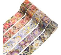 YUBX Florido Washi Tape Set cinta adhesiva decorativa Washi Glitter Adhesivo de Cinta Decorativa para DIY Crafts Scrapbooking 5 Rollos (Purple Flowers)