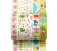 YUBX Juego de 5 rollos de cinta washi adhesiva, cinta decorativa Washi para niños, cinta adhesiva colorida para álbumes de recortes, diario de balas, planificador, paquete de regalo