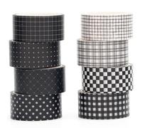 YUBX Negro Rejilla Washi Tape Set cinta adhesiva decorativa Tela escocesa Washi Glitter Adhesivo de Cinta Decorativa para DIY Crafts Scrapbooking