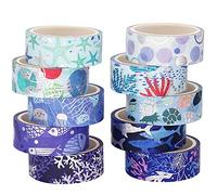 YUBX Océano Azul Washi Tape Set cinta adhesiva decorativa Washi Glitter Adhesivo de Cinta Decorativa para DIY Crafts Scrapbooking (Ocean)
