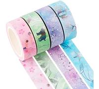 YUBX Plata Washi Tape Set cinta adhesiva decorativa Washi Glitter Adhesivo de Cinta Decorativa para DIY Crafts Scrapbooking 4 Rollos (Watercolor silver)