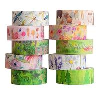 YUBX Primavera Washi Tape Set cinta adhesiva decorativa Washi Glitter Adhesivo de Cinta Decorativa para DIY Crafts Scrapbooking 15 mm de ancho (Spring 10 rollo)