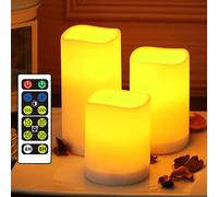 yucanucax Velas con temporizador, velas LED parpadeantes con control remoto, velas de batería para exteriores e interiores, 3 velas, alimentadas por 3 pilas AAA (no incluidas)…