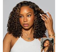 yuccy Peluca de cabello humano rizado #4/27 con reflejos, 13 x 4 pulgadas, encaje frontal HD, pelucas de cabello humano prearrancado, pelucas de cabello humano de color para mujeres negras, pelucas de