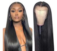 yuccy Pelucas de cabello humano lacio con encaje frontal de 26 pulgadas, 13 x 4 pulgadas, pelucas de cabello humano virgen brasileño con encaje frontal transparente HD prearrancado con abuelitos