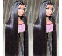 yuccy Pelucas de cabello humano lacio transparente HD de 36 pulgadas, 13 x 4 pulgadas, prearrancado, densidad 200, para mujeres negras, pelucas de cabello humano con abuelitos