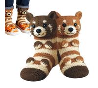 yuchdzexu Calcetines de punto 3D de animales, calcetines cálidos de doble capa de ganchillo a mano, calcetines de algodón antideslizantes para mujeres, para niños y adultos, fiesta de invierno