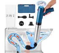YUCHENGTECH Desatascador de Inodoro Eléctrico Bomba Desatascador Tuberias Eléctrico Desatascador con Aire Comprimido con 3 Cabezales Reemplazables para Desatascar del Inodoro/Lavabo/Bañera/Piso
