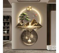 YuchiFa Decoración de pared 3D, esculturas de pared con luz LED, lámpara de pared decorativa, pinturas murales chinas para el hogar, entrada, dormitorio (#4)