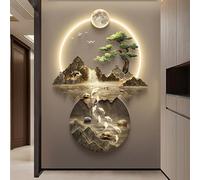 YuchiFa Decoración de pared 3D, esculturas de pared con luz LED, lámpara de pared decorativa, pinturas murales chinas para el hogar, entrada, dormitorio (#3)