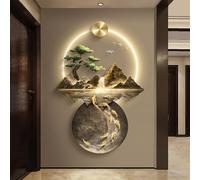 YuchiFa Decoración de pared 3D, esculturas de pared con luz LED, lámpara de pared decorativa, pinturas murales chinas para el hogar, entrada, dormitorio (#1)